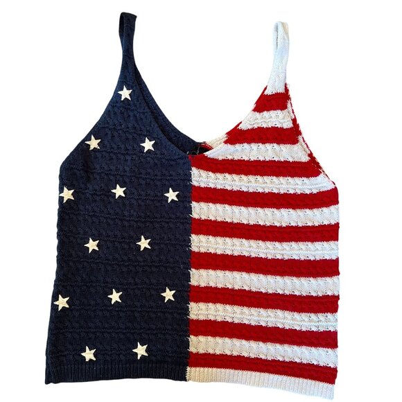 moon&madison Anthropologie Patriotic Knitted Tank Women M  American Flag Design - Picture 1 of 14